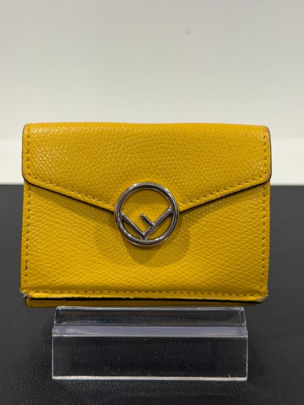 Fendi Preloved Yellow Leather Trifold Card Holder Wallet (JB1529)